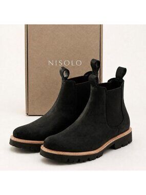 Nisolo Go-To Lug Carmen All-Weather Chelsea Boots Waxed Black Leather Women 6.5